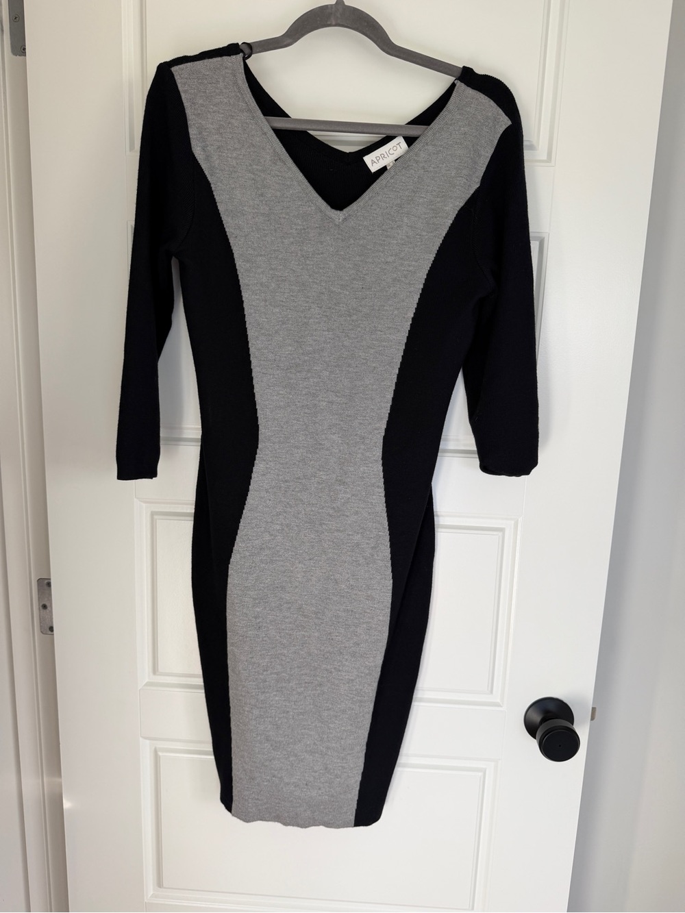 APRICOT Black and Gray V-Panel Midi Bodycon Dress